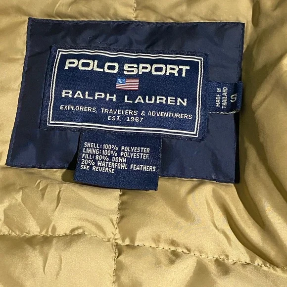 Vintage Men's Ralph Lauren Polo Sport Navy/Tan Jacket Puffer Coat - Men Small - Picture 9 of 14